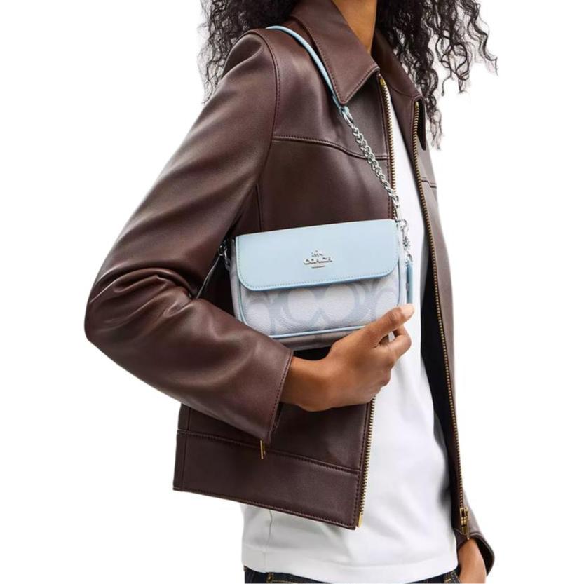 Coach Hailey 20 Logo Classic Coated Canvas And Leather Crossbody Bag Small Women bags Blue CBJ18-SVNB9