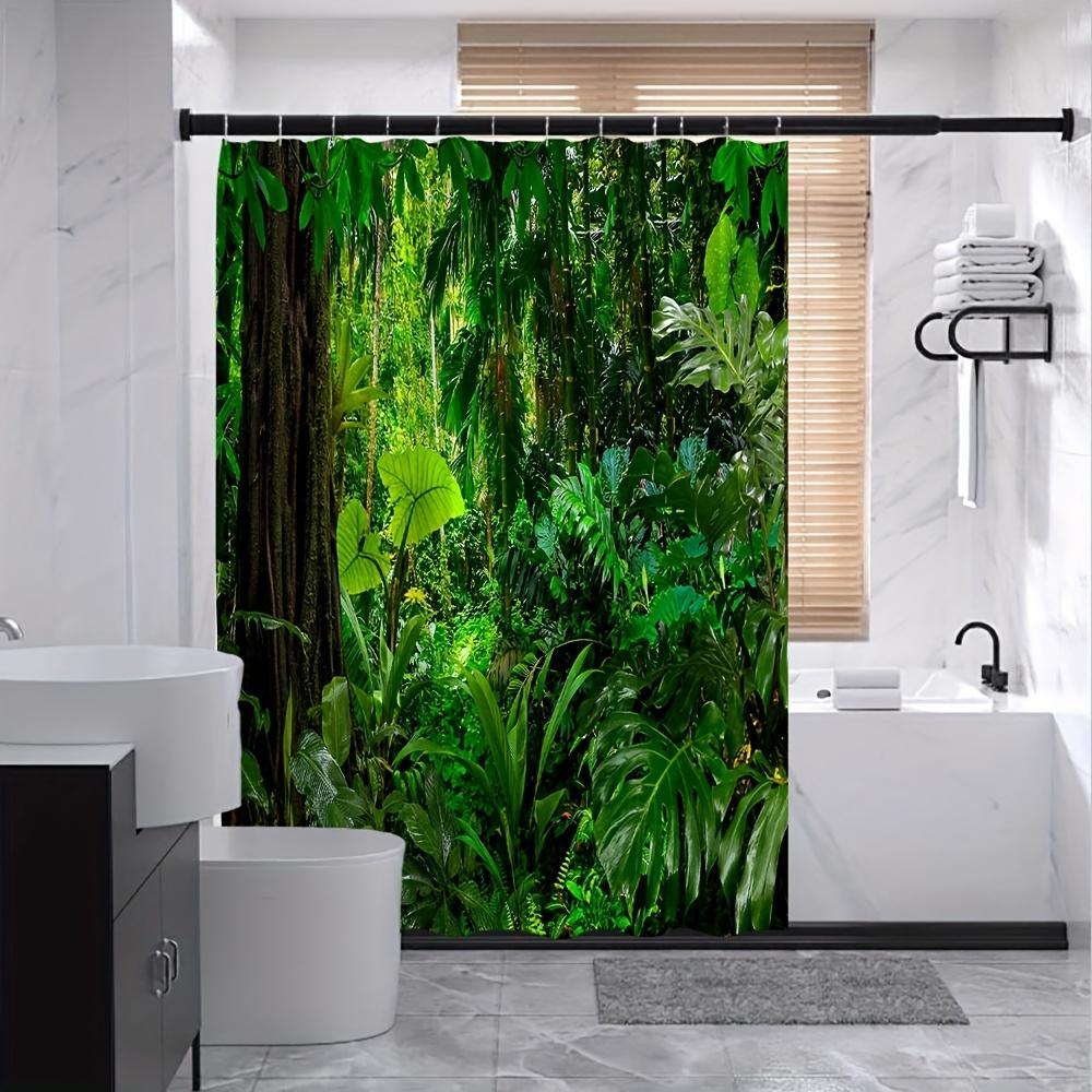 Dunika Chen Lush Tropical Jungle Bath Curtain - Vibrant Greenery & Exotic Plants,Waterproof Home Decor Adds Nature's Beauty To Your Bathroom