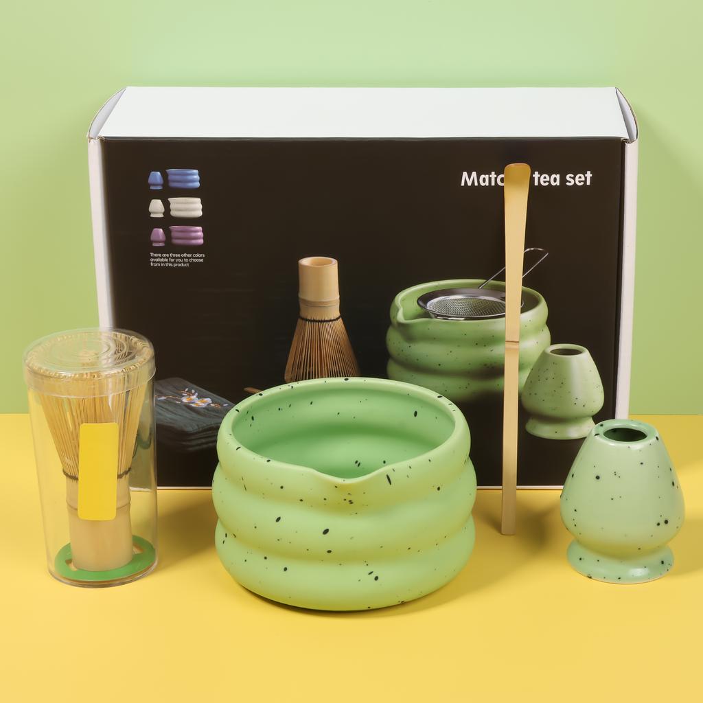 Traditional Ceramic Matcha Powder Bowl Set for Home Trip Easy to Clean Matcha Scoop Whisk Holder Kit for Tea Lovers Beginners