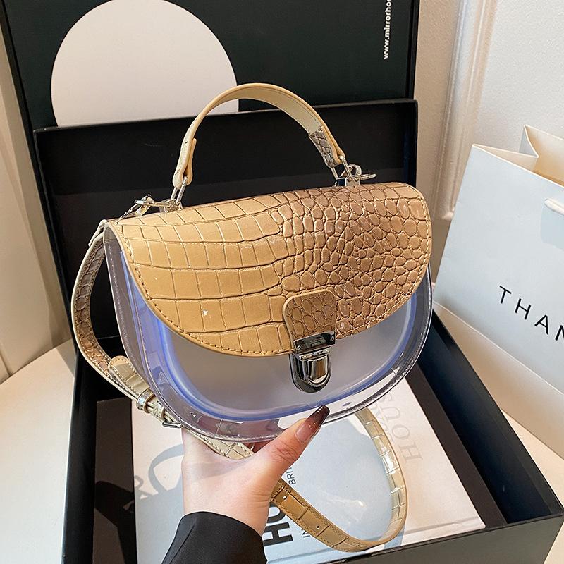 

Pu women s bag 2025 new Korean version fashion stone pattern shoulder bag ins Internet celebrity portable transparent messenger saddle bag коричневий