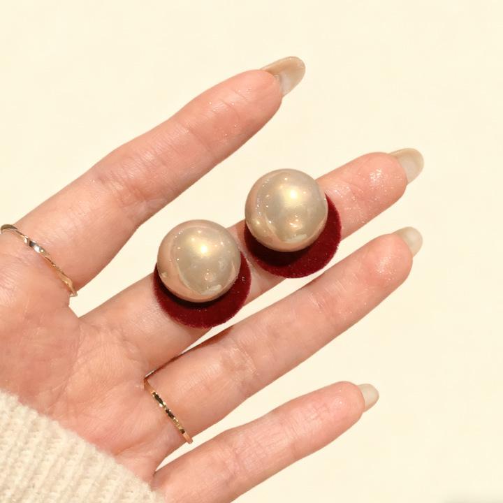 Red Velvet Geometric Pearl Earrings - 2025 Festive High-End Studs with Silver Needle for Women