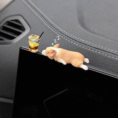 1 Set Dog Desk Decoration Mini Corgi Car Ornaments Resin Crafts Simulation Cake Baking Kawaii Accessories