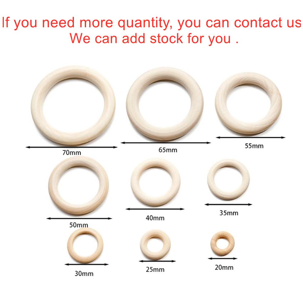 20-70mm Unfinished Wooden Rings Solid Color Natural Wood Circle Rings for Macrame Craft Jewelry Decorative Wooden Hoops