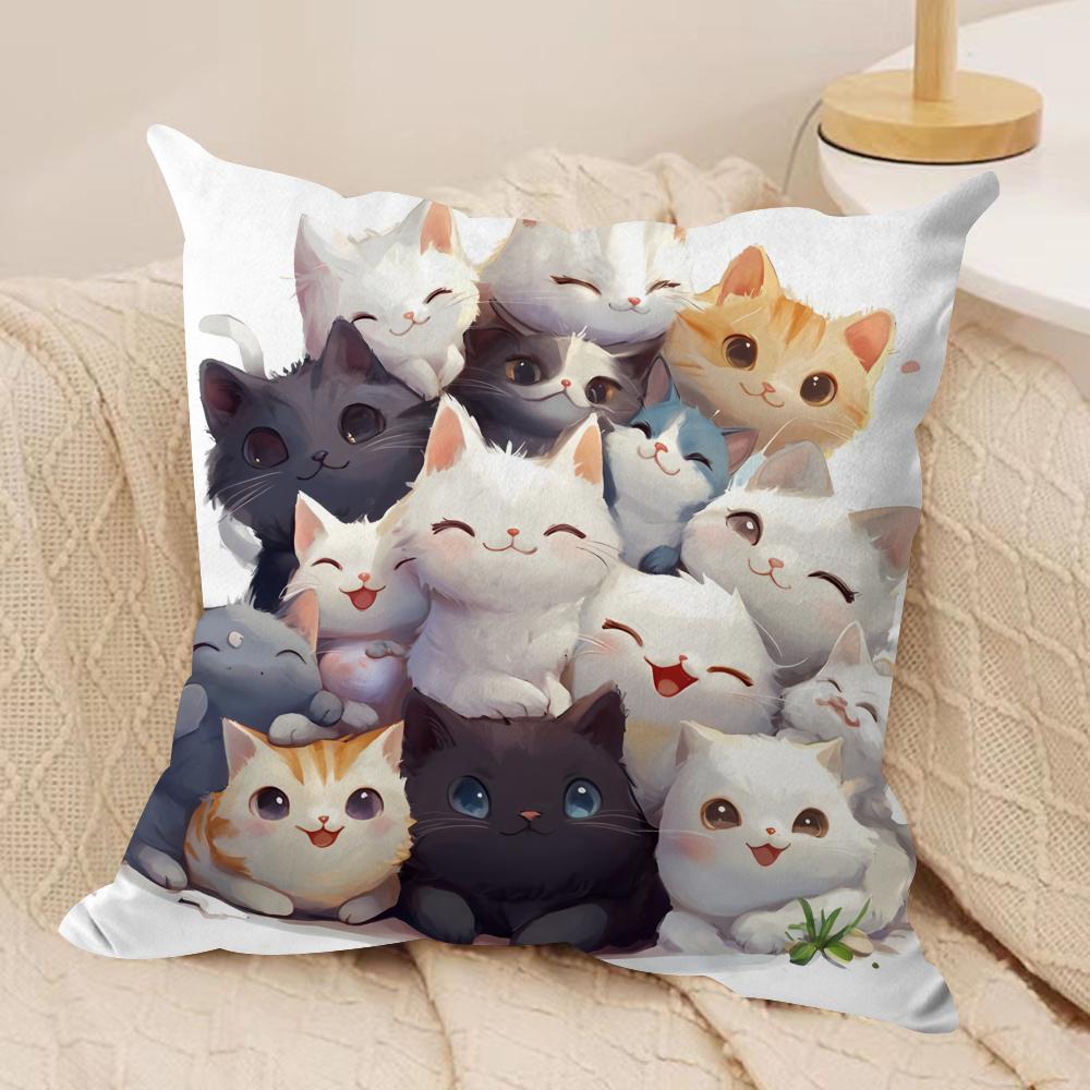 Overlapping cats Cushion Cover Pillowcase Ultra Soft Skin Friendly Fabric Cloud Like Comfort Concealed Zipper
