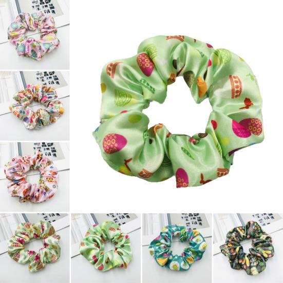 Women Hair Tie High Elasticity Colorful Easter Egg Print Hair Scrunchy Smooth Satin Texture Ponytail Holder Versatile Hair Accessory