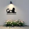Modern Cat Welcome Sign Metal Wall Art Black Iron Plaque Pet Lovers Gift Housewarming