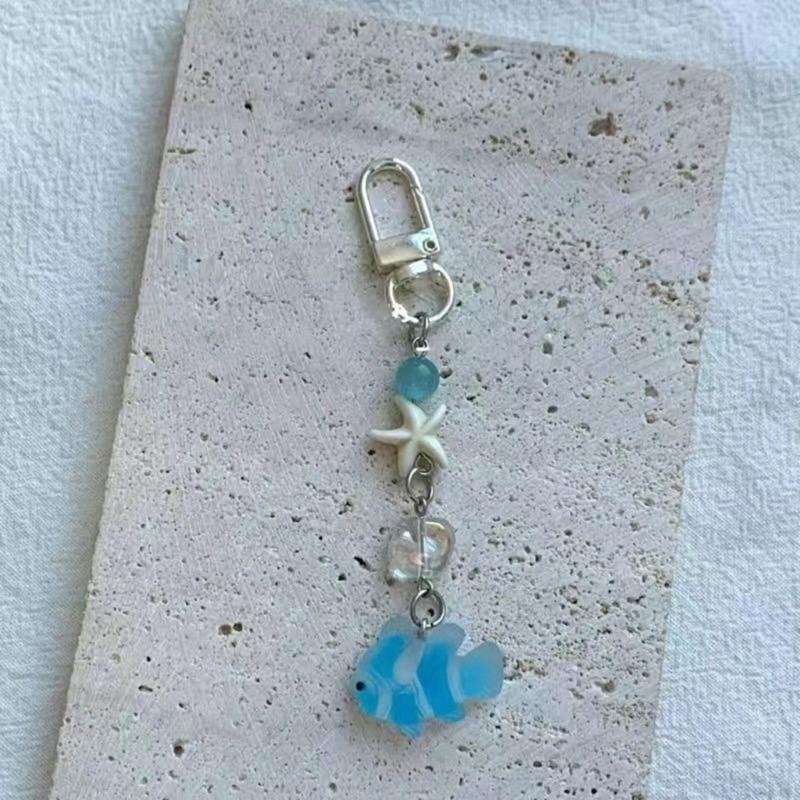 Handmade Beaded Phone Chain Fish Cellphone Charm Acrylic Keyring Pendant Mobile Phone Charm Detachable Bag Accessory