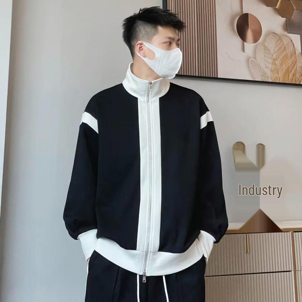 סט בגדי ספורט לגברים במידות גדולות עם בטנת פליז - גזרה רפויה, קז'ואל, ביגוד עליון רב-תכליתי לסתיו ולחורף