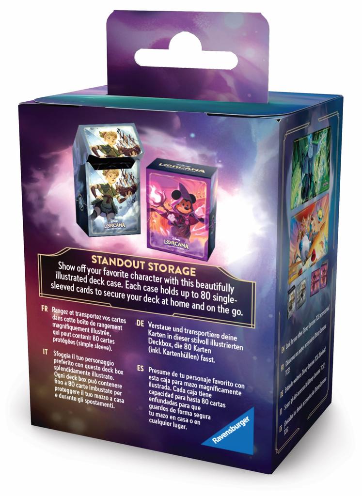 Ravensburger Disney Lorcana TCG Deck Box with Mickey Mouse The Spoiled Magician Safely stores 80 sleeved cards Durable portable organizer for TCG