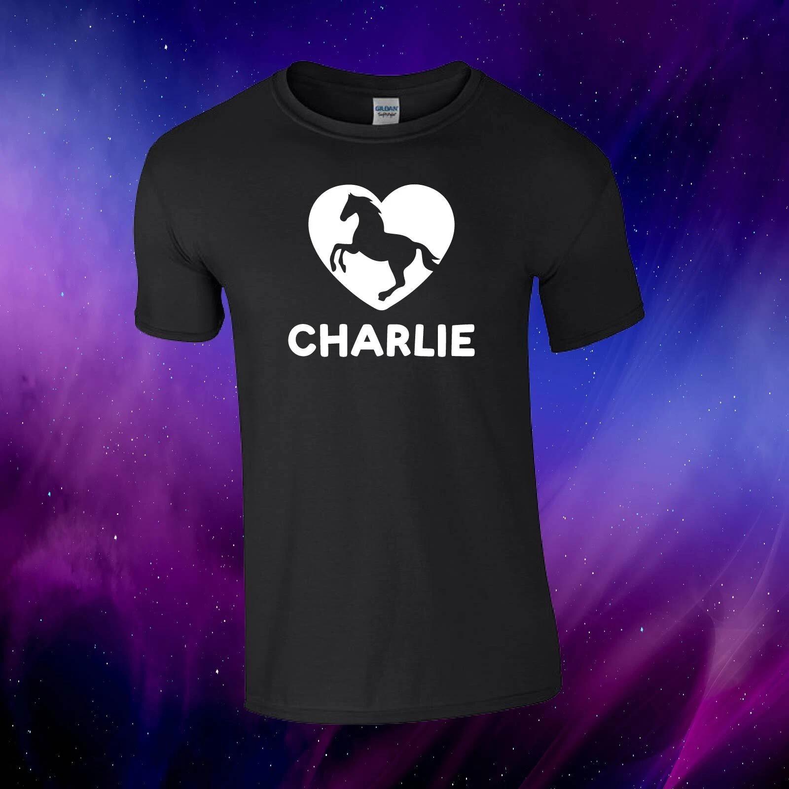 Personalised Name Horse Heart Equestrian Pony Riding Gift kids/adults T-shirt S
