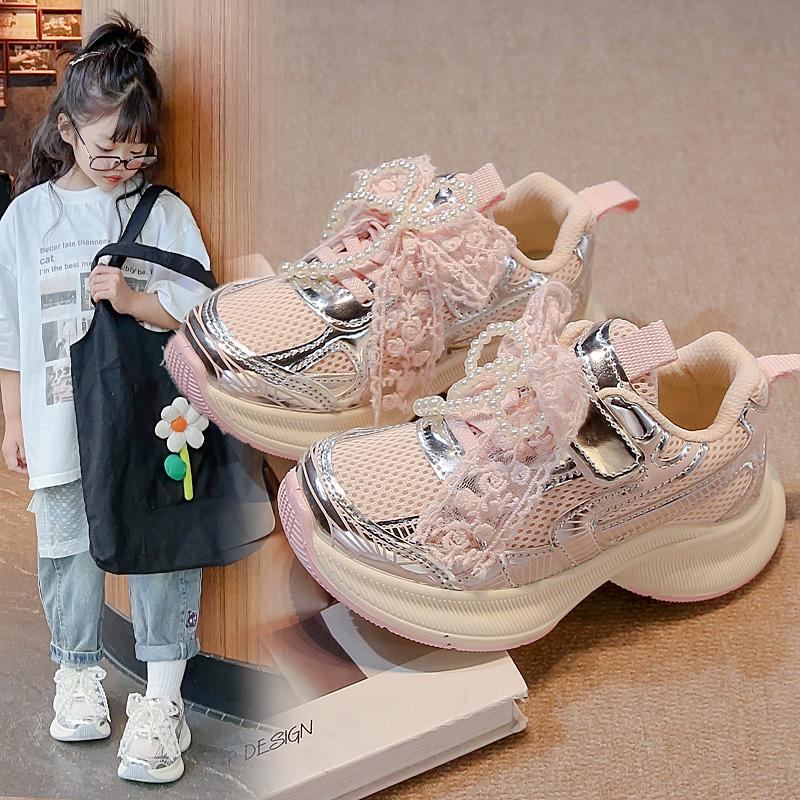 Girls Sports Shoes Spring Autumn Pink Breathable Girls Casual Shoes 3-18 Years Old Beige Soft Non-slip Children's Single Shoes
