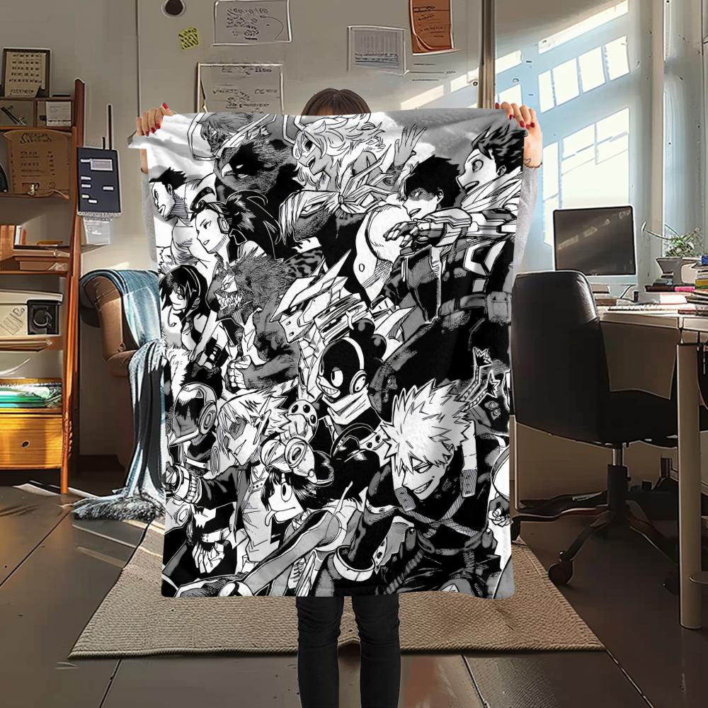My Hero Academia Black & White pattern Flannel Blanket, High quality Comfortable for All Seasons, Home Decor, Warmth and Comfort, Perfect for Gifts.