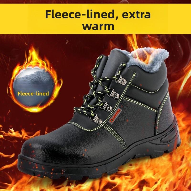 High Quality Safety Shoes Thickened Fleece-lined Men's Boots Anti-smash Anti-puncture Winter with Protection Warmer Work Boots