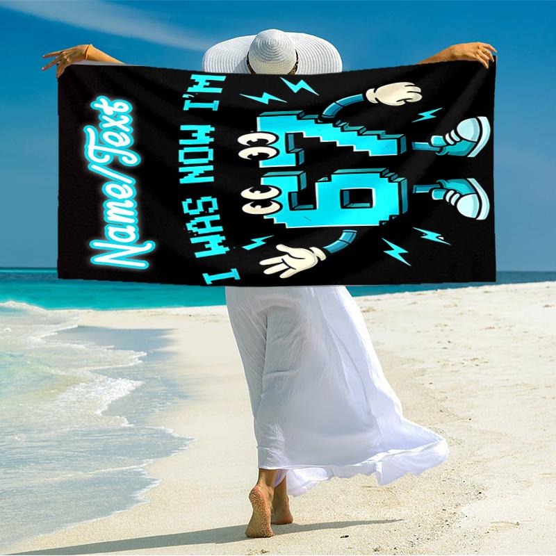 1PC Custom Name Anniversary Celebration Beach Towel Highly Absorbent And Sand-Resistant Towel for Swimming, Pool, Yoga, And Travel Lightweight