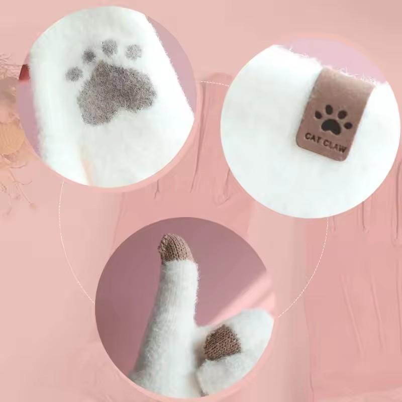 Winter Katzenkratzliebe Handschuhe für Damen Plüsch Touchscreen Gestrickte Dicke Handschuhe Weiche und Flauschige Koreanische Niedliche Alle Finger Handschuhe
