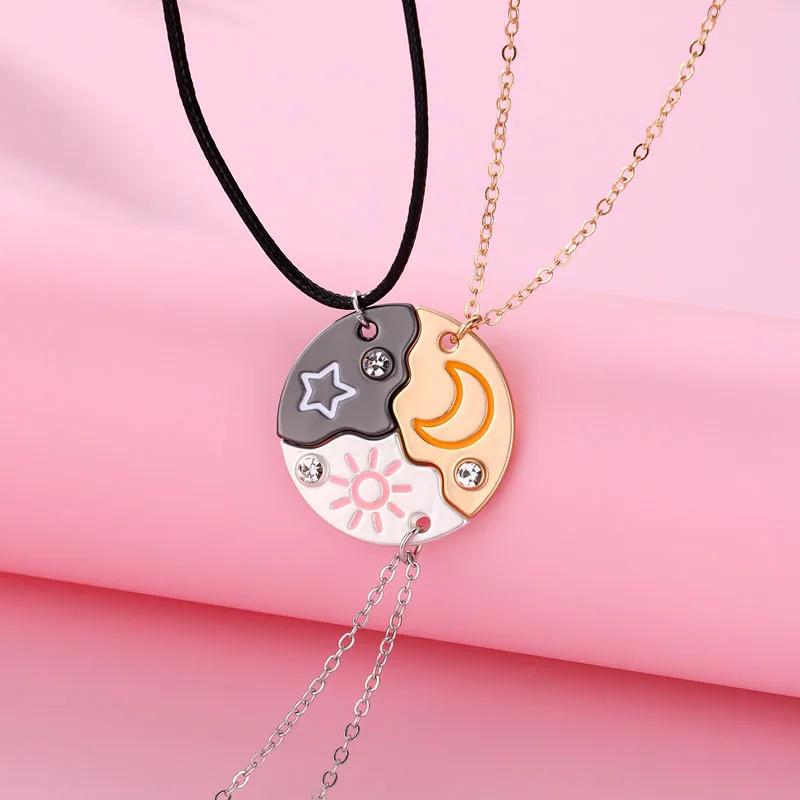 Lovecryst 3 Piezas/set Colgante de Sol Luna Estrella Collar Mejor Amiga Bff Amistad Collar de Pareja Joyería de Moda