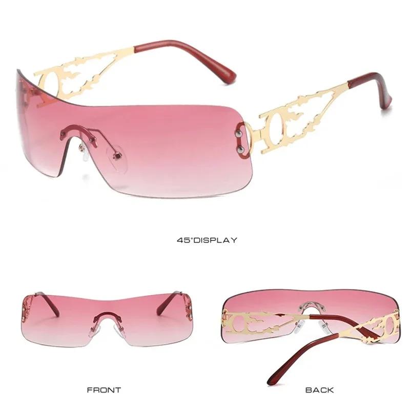 Vintage y2k One Piece Rimless Sunglasses Women For Men Fashion Luxury Brand Designer Trending Hollow Punk Hip Hop Sun Glasses