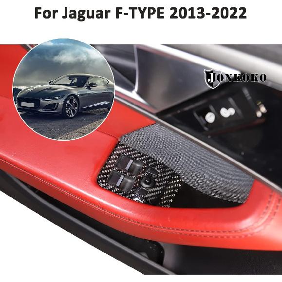 Soft Carbon Fiber Car Window Lift Switch Frame Cover Panel Trim Decoration Sticker for Jaguar F-Type 2013-2024 Auto Glass Lift Switch Frame (Black)