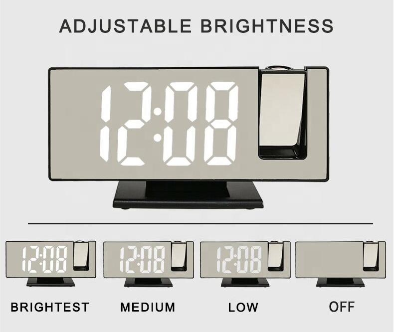 2021 New Design Creative Multi-functional LED Desk Mirror Projection Alarm Clock 3618