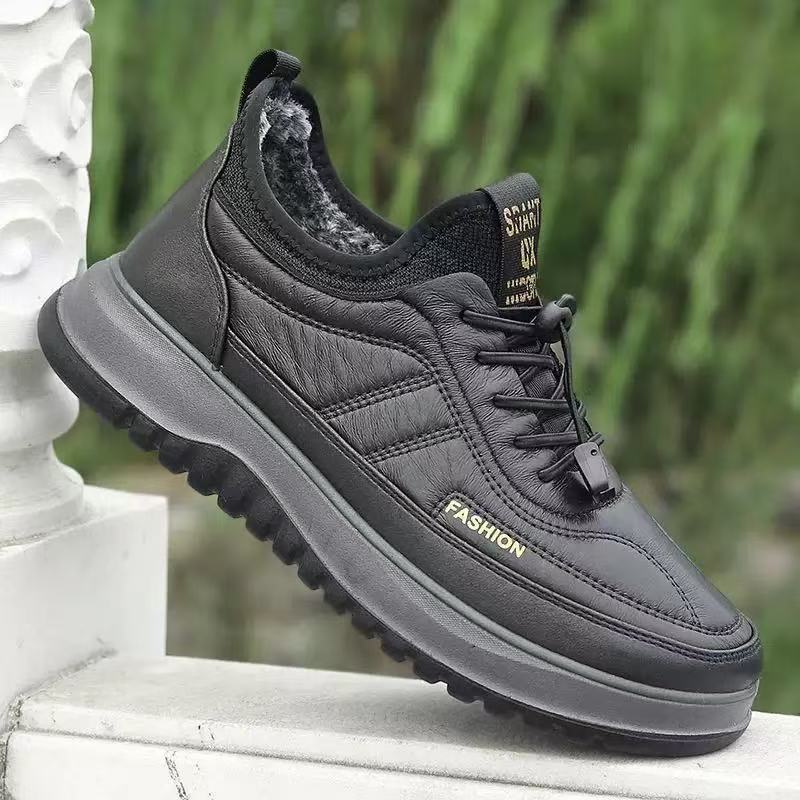 Cotton shoes men s platform comfortable and lightweight casual shoes outdoor fashion hiking shoes leather velvet warm men s shoes 39 чёрный
