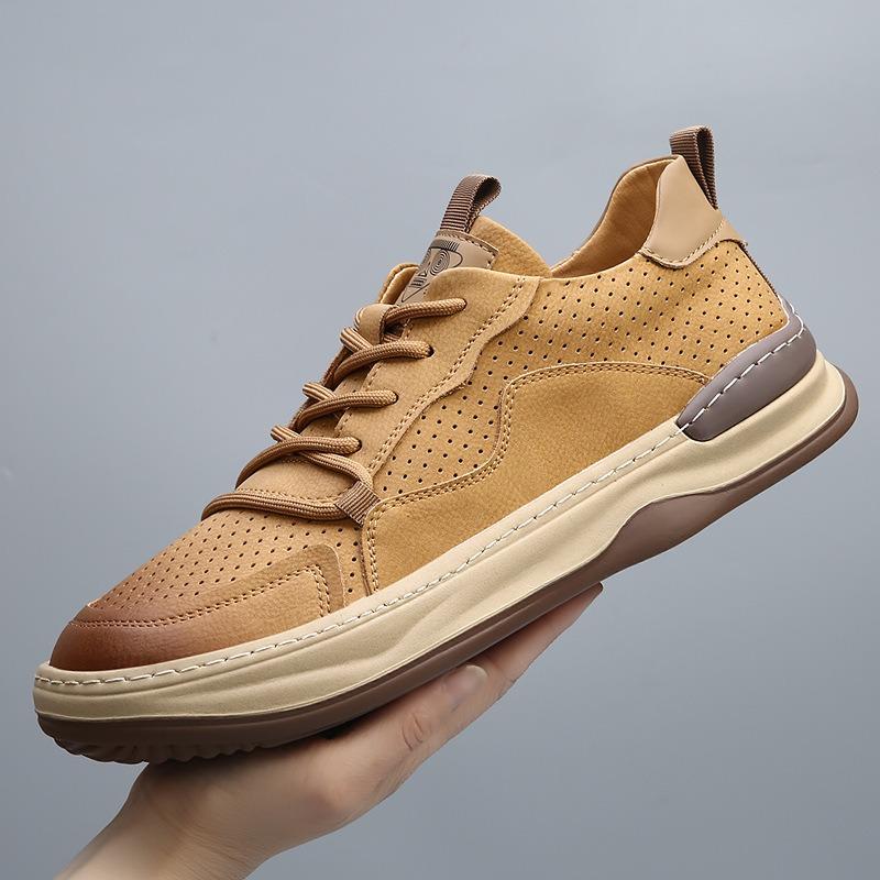 Summer Hollow Men's Punching Men's Shoes Wide Head Casual Leather Shoes Men's Thick-soled Versatile Leather Breathable Board Shoes Trendy Brand