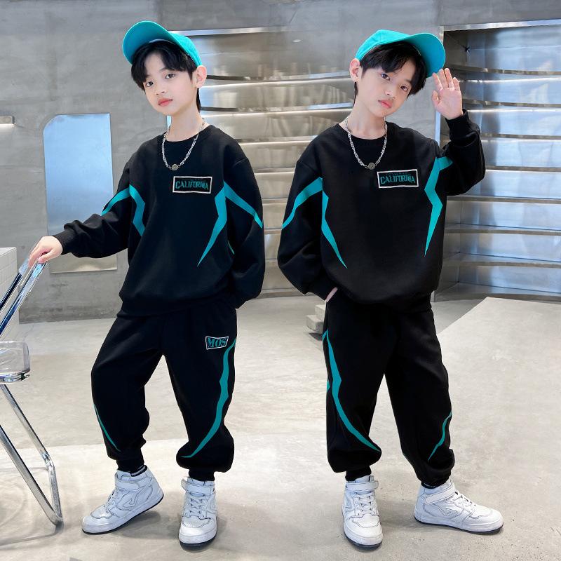 Boys' Spring & Autumn Long Sleeve Sportswear Set 2025 - Fashionable Two-Piece Outfit for Older Kids