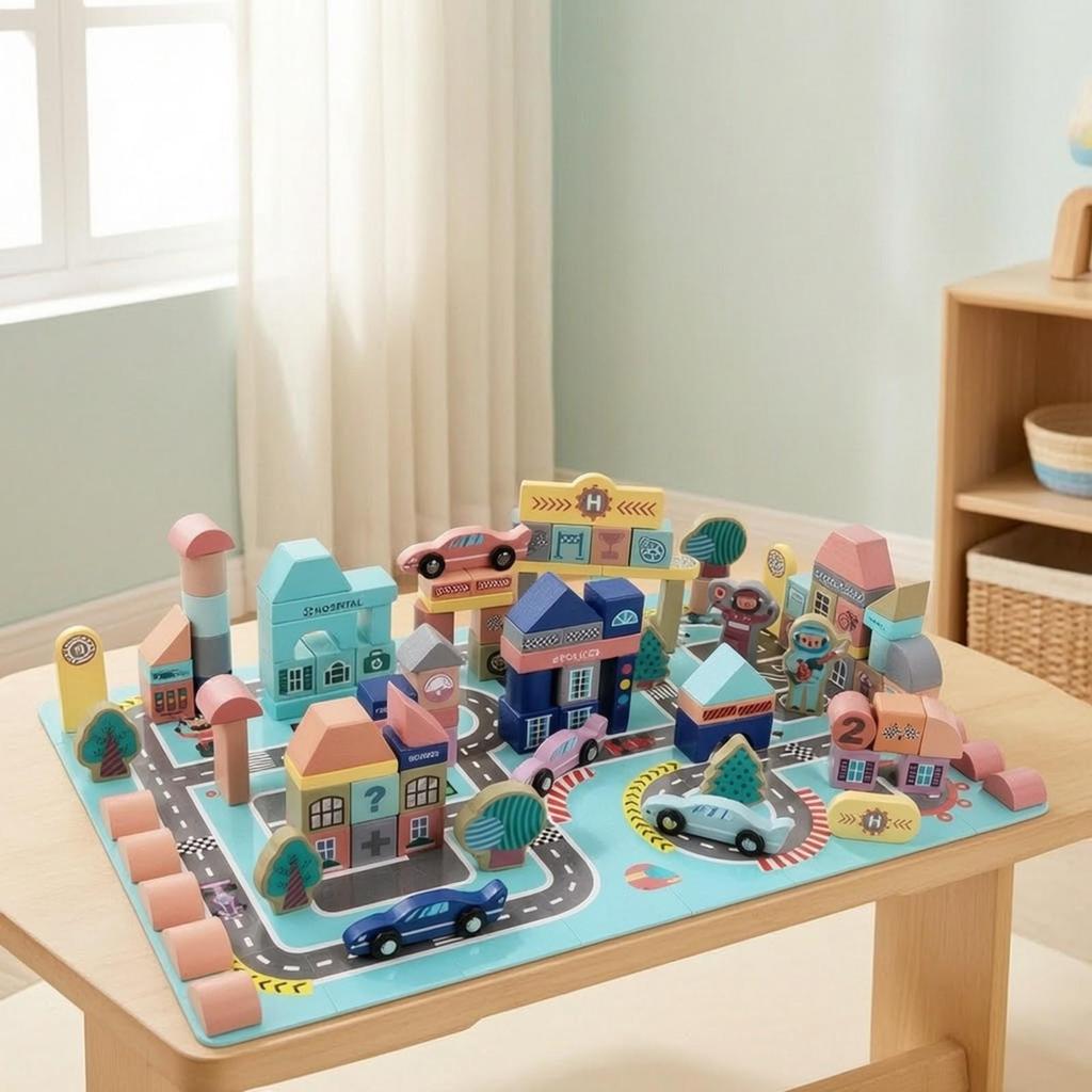 133 Pieces Wooden Block Puzzle with Play Base Stacking Toy Sturdy for Playroom