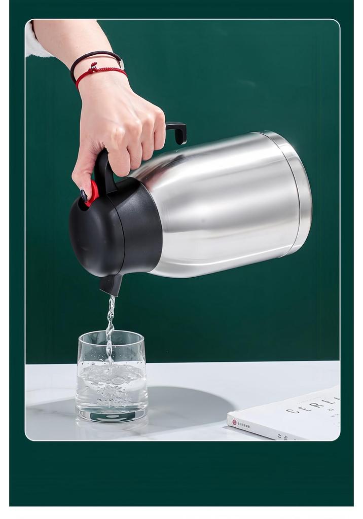 European Style 2L Stainless Steel Thermos Flask - Double-layer Vacuum Insulated Coffee Pot, Household Hot Water Bottle with Custom Logo.