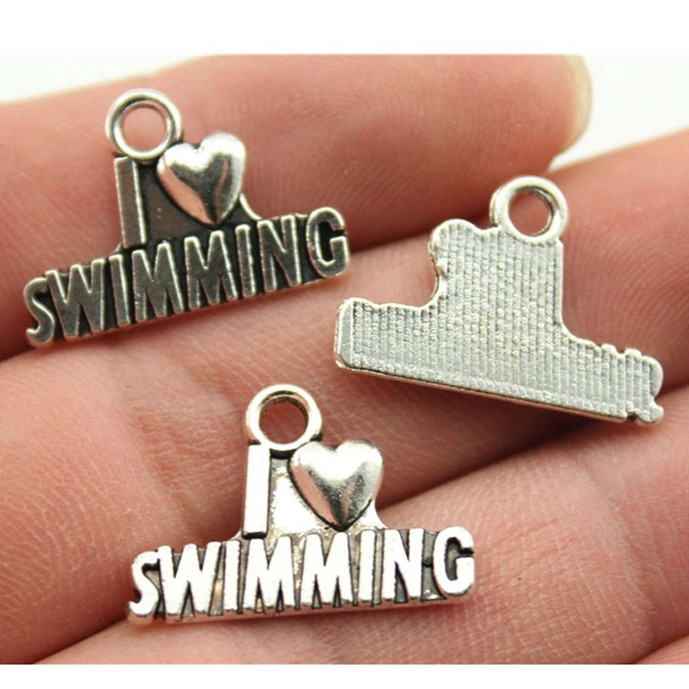 20pcs Charms I Love Sports Antique Silver Color Sport Charm Golf Basketball Baseball Football Volleyball Softball Gym Cheer