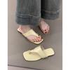 Sheepskin Version~ Genuine Leather Casual Sleeve Toe Flip-flops Women's Summer Wear Metal Buckle Flat Bottom Pinch Slippers Beach Sandals