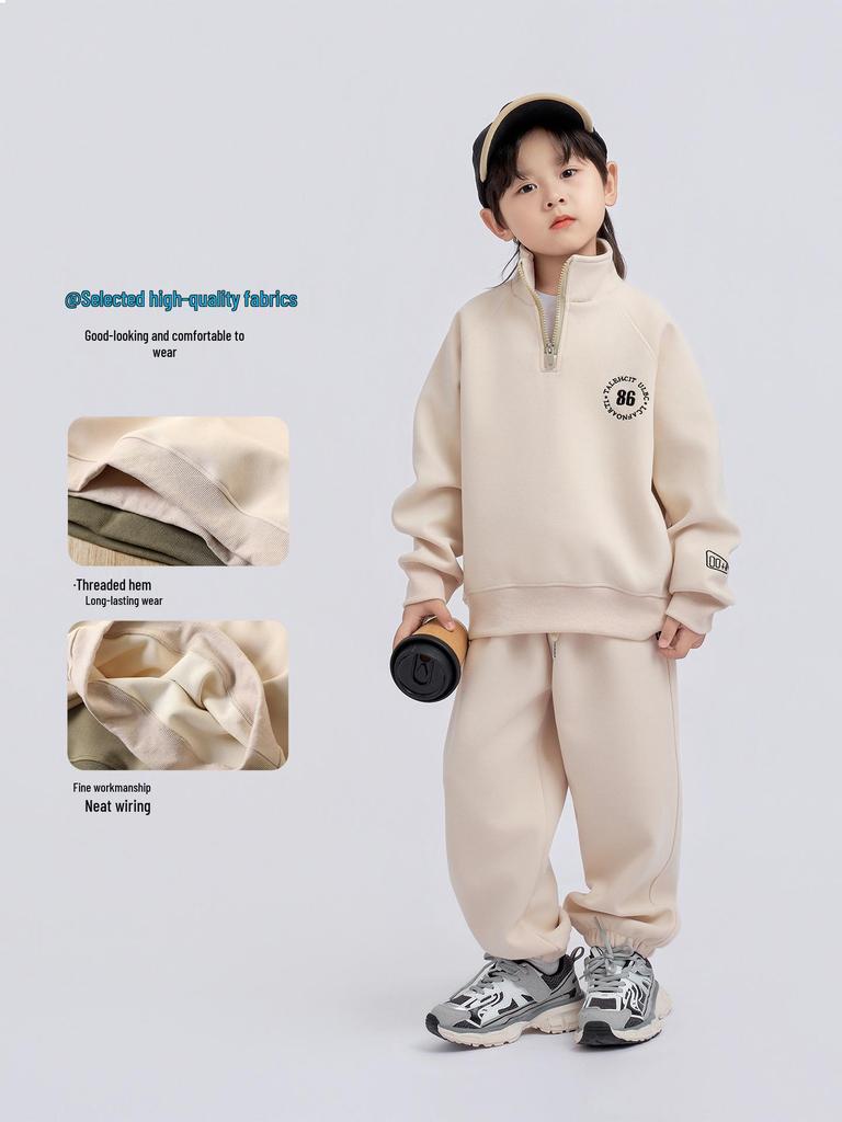 Chlapecká trendy fleecová sportovní souprava - Podzim/Zima 2025: Silná Teplá Dvoudílná Mikina a Tepláky