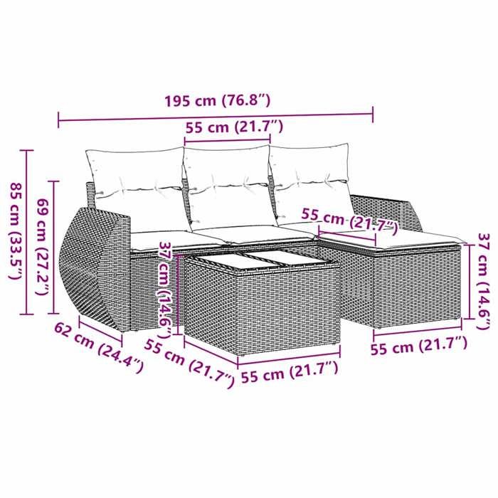 VidaXL Salon de Jardin avec Coussins 5 pcs, Canapés de Terrasse, Ensemble de Meubles de Patio, Mobilier d'Extérieur, Noir 3253613