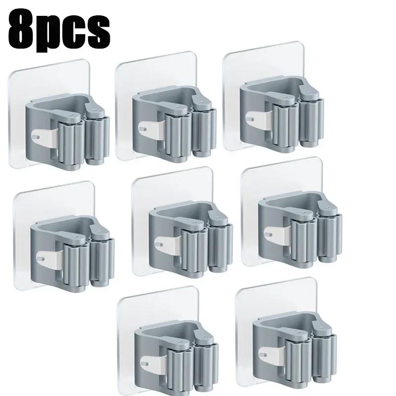 Mop Holder Self-adhesive Broom Stand Wall Mounted Mop Support Sweeping Brush Hook Storage Organizer Bathroom Kitchen Accessories