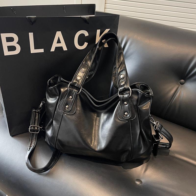 Glossy PU Leather Tote Bag With Dual Handles And Adjustable Shoulder Strap