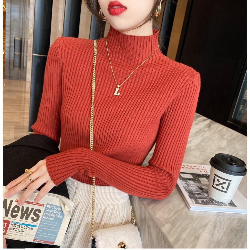 Half Height Collar Vertical Striped Sweater Base Shirt, Women's Spring and Autumn Long Sleeved Top, Inner Knit Sweater