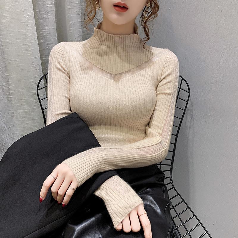 Women's Long Sleeve Knit Sweater - Half High Neck, Autumn/Winter Fashion Pullover 