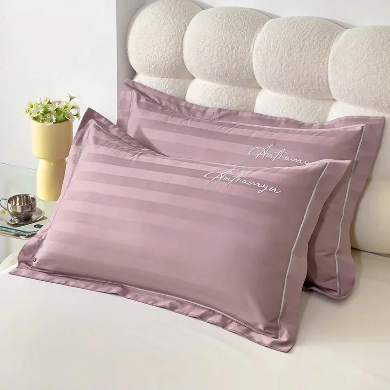 60s Long staple cotton pillow cover satin jacquard pillow case for home hotel Embroidered silky pillowcase for sleeping pillows