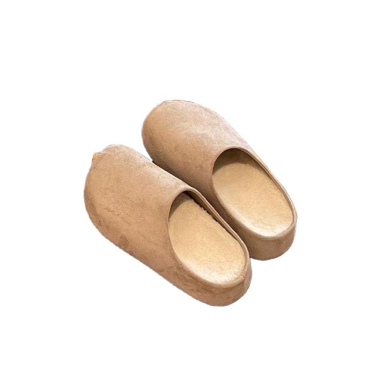 Retro style platform Birkenstocks, new velvet bag head half slippers, cotton slippers for autumn and winter