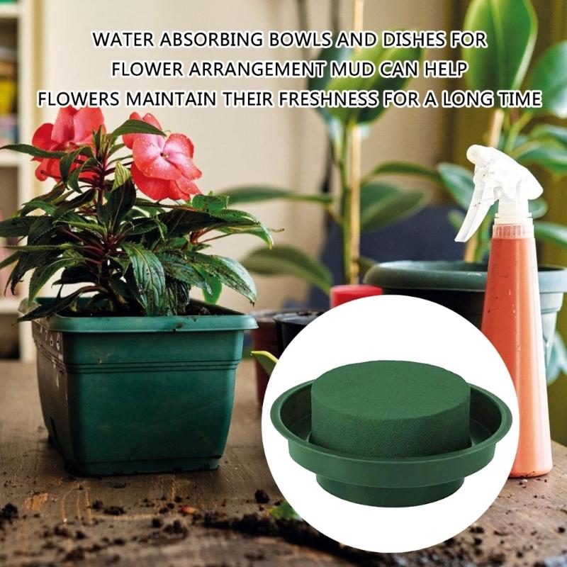 Absorbent Clay Mud Bowl Suitable for Flowers Green Round Wet Foam Elegant Ceramic Floral Arrangement Mud Dish Indoor Use