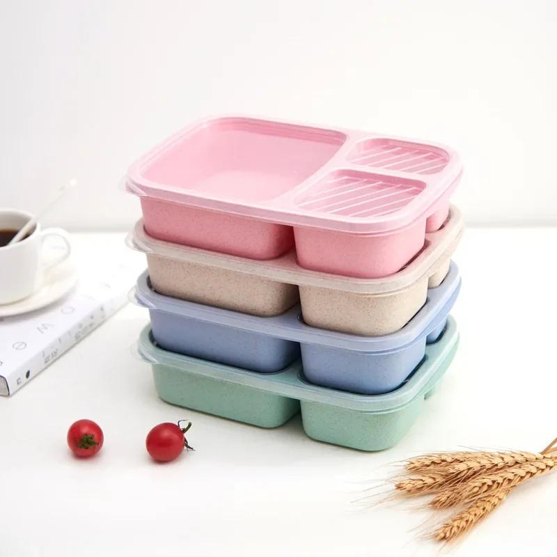 1/2pcs Wheat Straw Lunch Box Portable Bento Box With Compartment Picnic Bento Box Fruit Container Microwave Oven Dinnerware