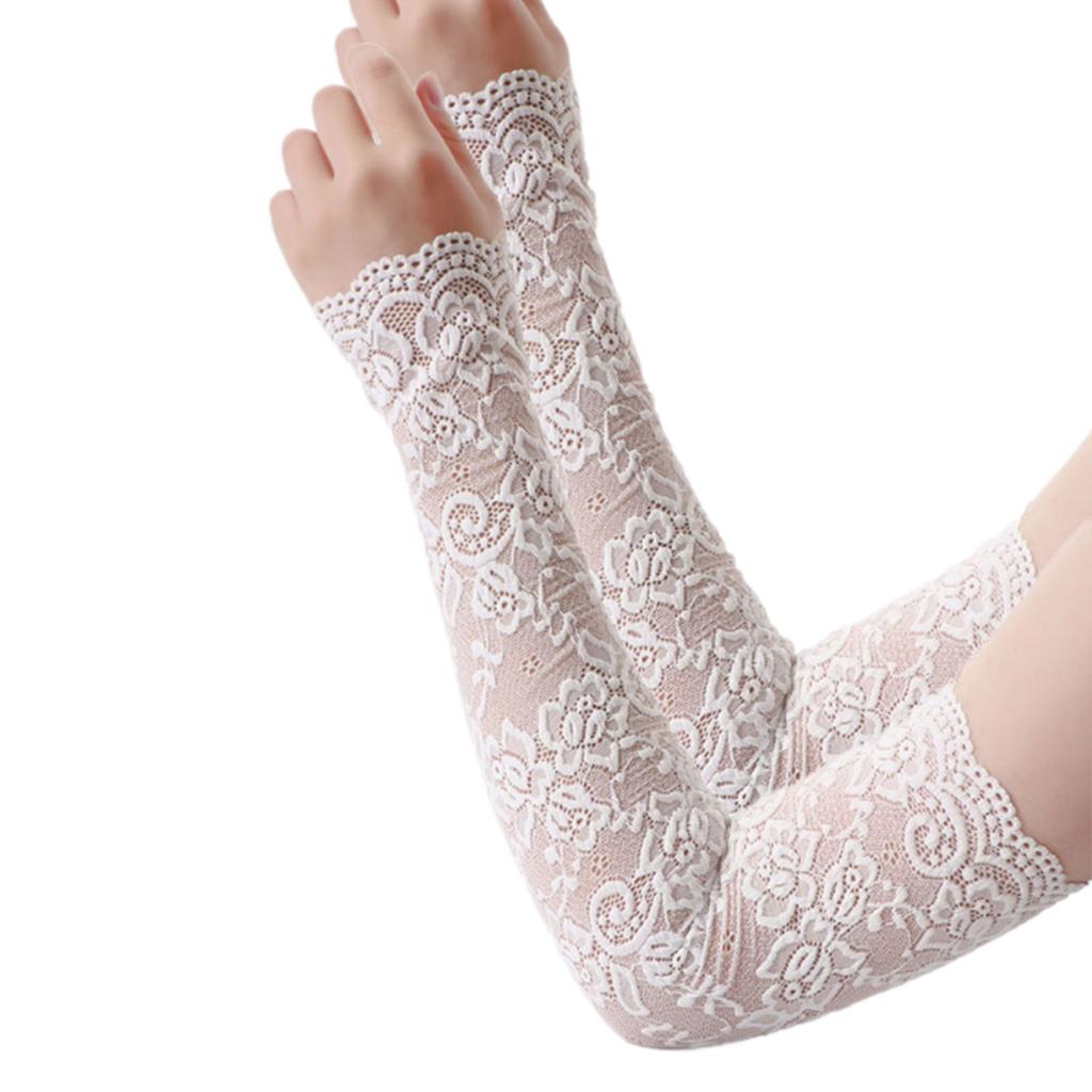 Modisches Spitzendesign Sonnenschutz-Armlinge Elastische Passform Nylon Kühlend Sonnenschützend Leicht Für Damen Outdoor-Aktivitäten Reisen