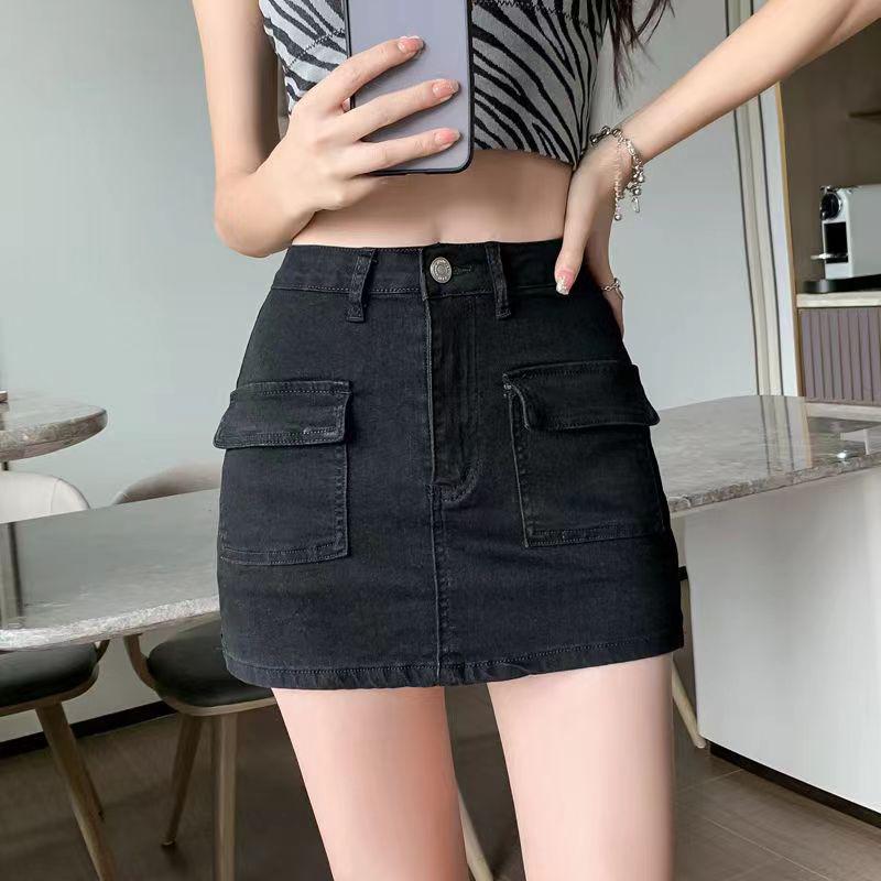 Summer Denim Short Skirt Women Sexy Slim High Wiast Wrap Hip Mini Skirts Woman Korean Chic Pockets Shorts Jeans Skirt