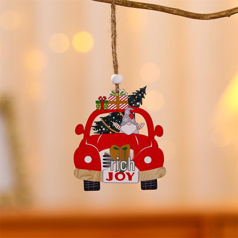 New Creative Small Car Wooden Pendant Christmas Tree Faceless Old Man Ornament
