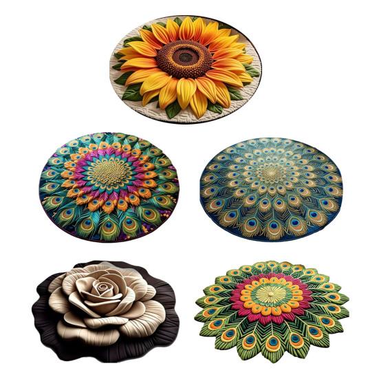 Tapete Floral Visual 3D Tapete Redondo Floral Tapete de Sala de Estar Pavão Tapete de Área Antiderrapante para Quarto Banheiro Porta Cozinha Decoração