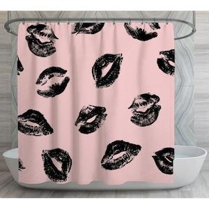 Pink & Black Lips Shower Curtain - Cool Aesthetic Bathroom Decor, Bold Design For Pink Bathroom Theme