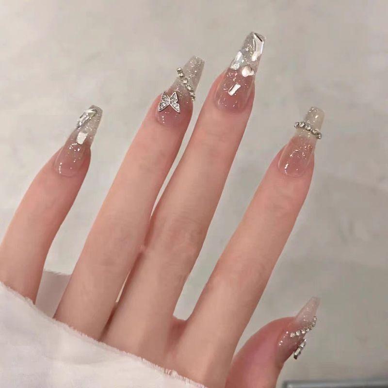 

Handmade Manicure Wear Nail Fancy White Gentle Atmosphere Flash Diamond in the Debris Diamond Nail Stickers Nail Tip XS Dream Butterfly [New Ladder]]