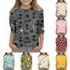 T-shirt décontracté pour enfants avec imprimé animal, col rond, manches trois quarts, tissu doux, coupe confortable, design léger pour un usage quotidien