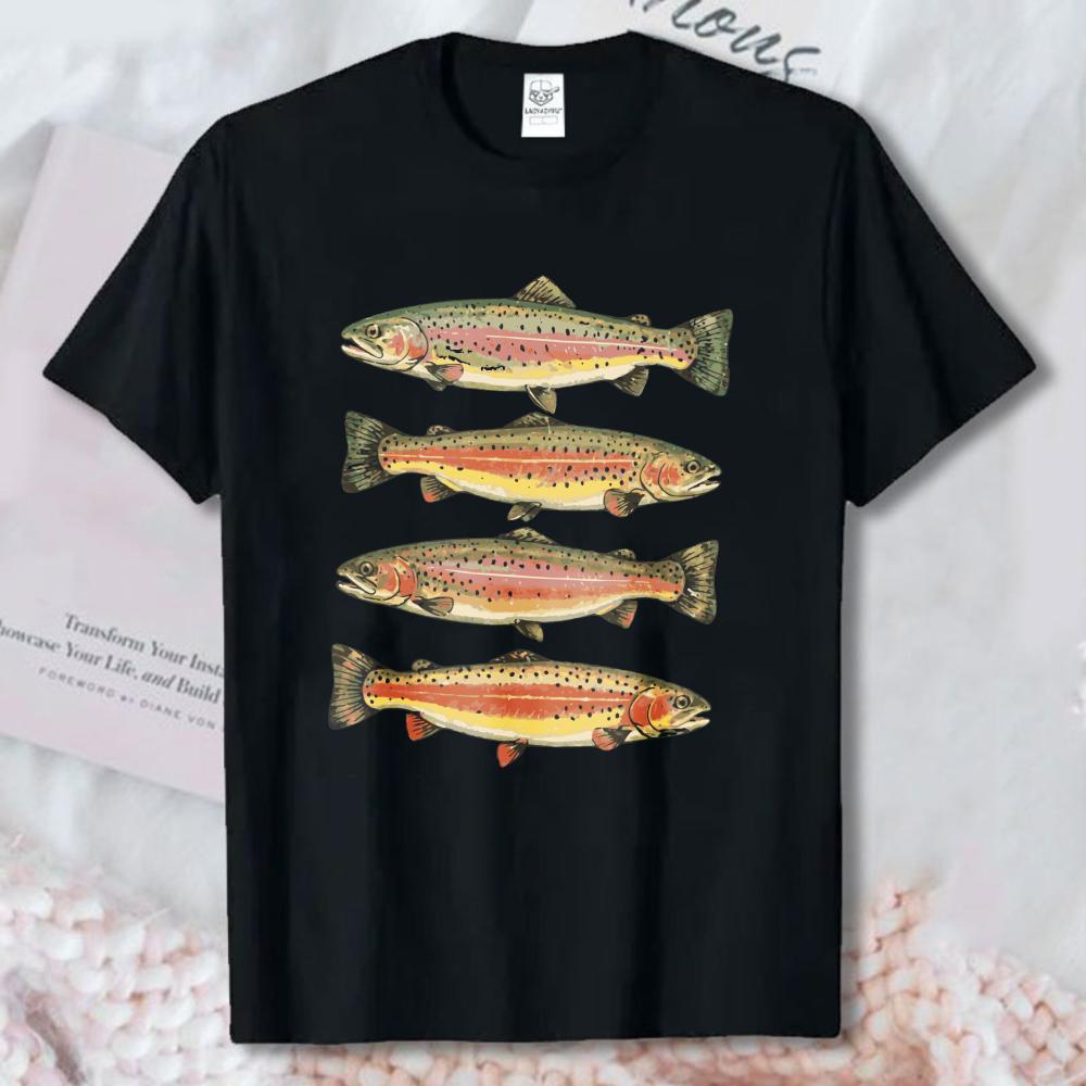 Trout Fish Shirt Rainbow Trout Quartet Graphic Tee Aquatic Life Freshwater Angler Unisex Unisex Fashion Top Unisex Cotton Casual Tee