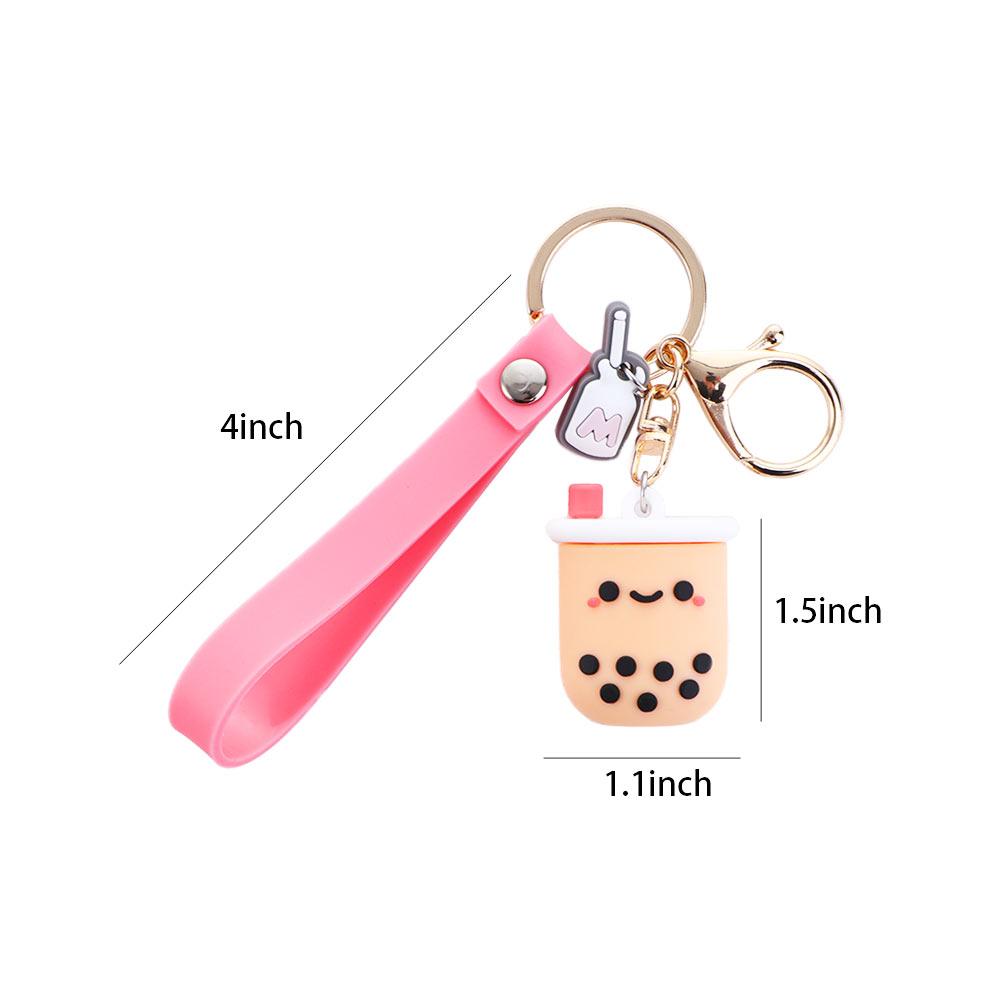 Wild Simulation Gift Silicone Ladies Car Accessories Pearl Milk Tea Keychain Bag Pendant Key Rings