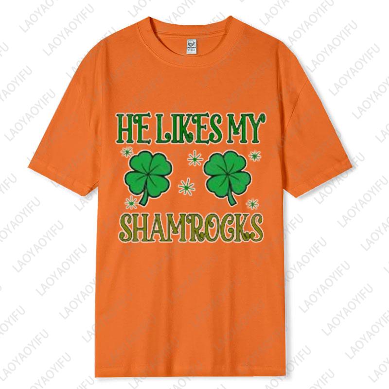 Saint Patricks Day Couple Tee Fun Festival Graphic Simple Style Oneck Printed Unisex Cotton Tshirt Man Women Lovers Clothes
